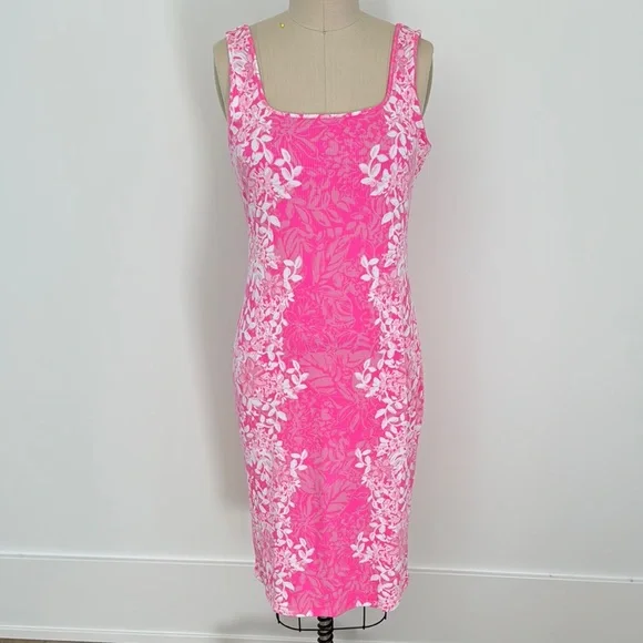 Lilly Pulitzer Pink Sheath Midi Dress Square Neck Sleeveless - Picture 1 of 10